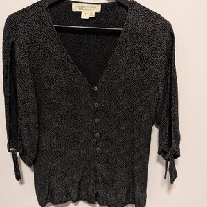 Saltwater Luxe Black Polka Dot Button Front Blouse Size S